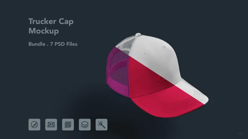 Trucker Cap Mockup – Mesh Snapback Hat, 7 PSD Files